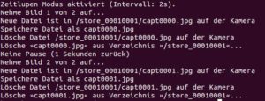 Abbildung 2: Gphoto 2 protokolliert beim Ausführen von Befehlen sämtliche Aktionen.
