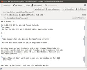 Abbildung 3: E-Mails mit langen Zitaten macht QuoteCollapse besser lesbar. Per Mausklick an den Zeilenanfang klappen Sie die Absätze aus und wieder ein.