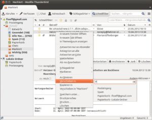 Abbildung 4: Die Thunderbird-Erweiterung Quick Folder Move macht das Kopieren und Verschieben in Ordner gleich viel komfortabler.