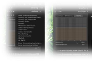 Abbildung 6: Sie können Darktables Equalizer sowohl über das Menü (links) als auch mit manuellen Einstellungen anwenden. <code srcset=