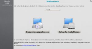 Abbildung 6: Über den Bootmenü-Eintrag "Start Kubuntu" gelangen Sie zu diesem Fenster, in dem Sie die Sprache auswählen und probeweise den KDE-Desktop im Live-Modus starten.