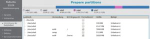 Abbildung 9: Nach dem Partitionieren hat die Platte drei neue Linux-Partitionen.