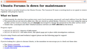 Vorübergehende Startseite von Ubuntuforums.org.