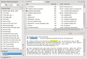 Abb. #: Die Desktop-Suchmaschine DocFetcher läuft unter Linux und Windows und kommt auch mit den unter beiden Systemen gebräuchlichen Dateiformaten zurecht.