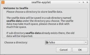 Abbildung 2: Das Seafile-Applet des grafischen Clients fragt alle zum Betrieb nötigen Informationen ab.