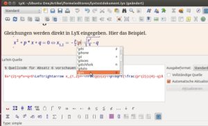 Abbildung 3: Der Formeleditor bietet die Möglichkeit, LaTeX-Code für ein ein spezielles Symbol einzufügen.