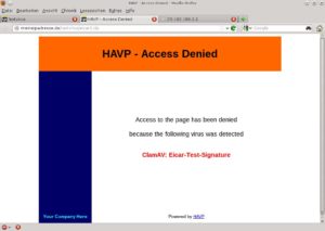 Abbildung 5: Das Duo HAVP/ClamAV hat hier ein Virus blockiert.