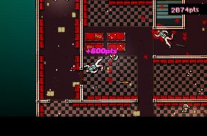 Abbildung 8: Hotline Miami gibt für besonders brutale Morde Punkte und geizt zudem auch nicht mit Pixelblut.