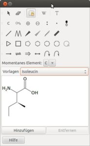 Abbildung 9: Isoleucin aus der Bibliothek steht bereit zum Einfügen in die Arbeitsfläche von GChemPaint.