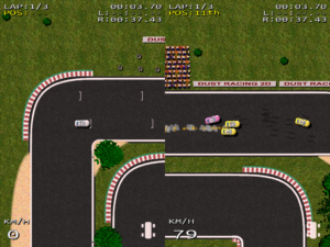 Im Split-Screen-Modus können zwei Spieler vor einem Computer an einem Rennen teilnehmen.