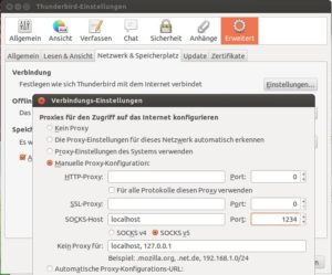 Abbildung 1: Die Proxy-Konfiguration in Firefox und Thunderbird läuft fast exakt gleich ab, hier sehen Sie die nötigen Einstellungen im Mailprogramm.
