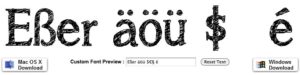 Abbildung 1: Die Schrift "A Song for Jennifer" von der Seite 1001freefonts kennt zwar die deutschen Umlaute und Zeichen mit Akzent, aber weder das Euro-Symbol noch das Paragraphenzeichen.