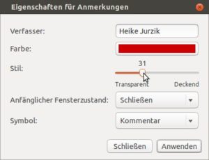 Abbildung 3: Anmerkungen dürfen Sie bearbeiten; allerdings gelten die Änderungen immer nur für einen Kommentar.