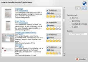 Abbildung 3: Ein unabhängig von der Amarok-Version aktuell gehaltenes Skript-Repository rüstet zum Beispiel eine Auswahl deutscher Radiostationen nach.