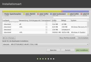 Abbildung 3: Das Fenster mit den Partitionen kann man nicht vergrößern, so dass heftiges Scrollen nötig ist.
