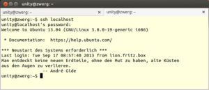 Abbildung 4: Über einen Eintrag in der Datei "~/.bashrc" rufen Sie "fortune" bei jedem Login auf der Konsole auf.