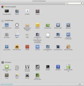 Abbildung 4: Die Systemsteuerung von Mint bietet Zugriff auf alle Einstellungen des Systems und des Desktops.