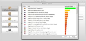 Abbildung 4: Das neue Tool zur Verwaltung der Mint-Mirrors sortiert die Anzeige und zeigt so, welcher Server am besten erreichbar ist.