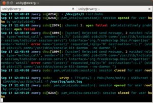 Abbildung 5: Das Tool "ccze" färbt Protokolle ein. Im Bild sehen Sie die Datei "/var/log/auth.log", die alle An- und Abmeldungen notiert.