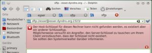 Abbildung 5: Dolphin bemängelt gelegentlich beim SFTP-Zugriff eine falsche Schlüsselkonfiguration; verwenden Sie dann FISH statt SFTP.
