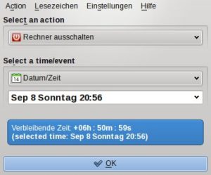 Abbildung 4: KShutdown versetzt den Rechner zeitgesteuert oder nach Beendigung eines Programms in den Ruhezustand oder fährt ihn herunter.