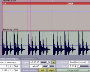Abbildung 8: Zwei bis drei Minuten sollten Sie hier einplanen: Tracktion berechnet einen Audio-Clip neu, der etwa halb so schnell wie im Original laufen soll. Das Ergebnis klingt allerdings tadellos.