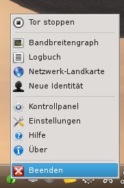 Abbildung 9: Das Kontextmenü des Vidalia-Applets bietet auch den Zugang zum Kontroll-Panel.