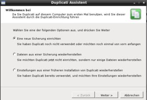 Abbildung 1: Ob neues Backup oder Wiederherstellen von Daten aus einer bestehenden Sicherung – der Assistent von Duplicati steht in bei diesen Aufgaben zur Seite.
