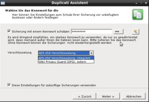 Abbildung 2: Vertrauen ist gut, Verschlüsseln ist besser: Sie schützen die gesicherten Daten entweder durch die internen Verschlüsselungsmechanismen oder durch einen eigenen GPG-Key.