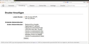 Abbildung 3: Den an den RasPi angeschlossene Drucker finden Sie unter dem Punkt <code srcset=