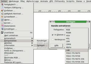 Abbildung 4: Gimp erlaubt, Bilder anhand wichtiger Farbmodelle in Ebenen zu zerlegen.
