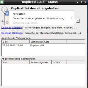 Abbildung 6: Über den Statusdialog steuern Sie Duplicati.