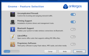Die neue Feature Screen im Antergos-Installer hilft beim Auswählen von Optionen.