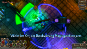 Hier entsteht gerade ein Geschützturm. Absetzen lässt er sich allerdings nur in der Nähe des Helden (im blauen Kreis).