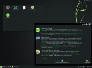 Abbildung 3: Der Standard-Desktop von OpenSuse 13.1 mit KDE 4.11 zeigt bei ersten Start grundlegende Informationen an.