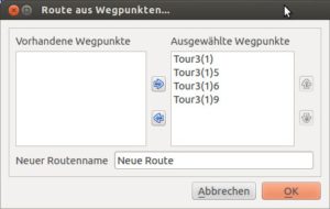 Abbildung 5: Über die Pfeilsymbole entfernen Sie Punkte aus der Route, nehmen sie wieder hinzu oder verschieben sie nach oben oder unten, um die Richtung der Route zu verändern.