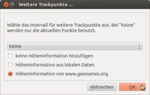 Abbildung 7: Wenn möglich, integriert das Tool beim Berechnen eines Tracks aus einer Route Informationen zur Höhe vom Server Geonames.org.