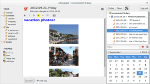 Das Desktop-Tagebuch Lifeograph kennt Tags und kann Bilder einbinden.