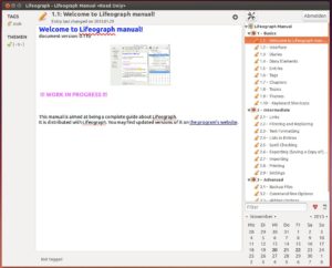 Abbildung 1: Lifeograph bringt eine Anleitung in Form eines eigenen Tagebuchs mit. Es demonstriert sehr schön die Möglichkeiten der Software.