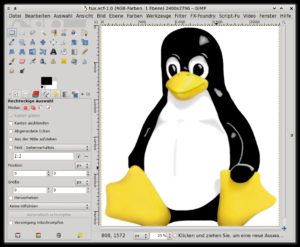 Abbildung 1: Das Bildbearbeitungsprogramm Gimp ist und und bleibt schon wegen des damit entworfenen Maskottchens Tux eines der bekanntesten Linux-Programme. Doch schon seit langem schmälert die maximale unterstützte Farbtiefe von 255 Schattierungen pro Farbe im professionellen Umfeld seinen Nutzwert.