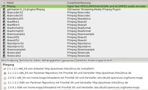 Abbildung 1: Gut zu erkennen: "ffmpeg" kommt aus dem PackMan-Repository und hilft Kdenlive dabei, HD-Formate zu nutzen.