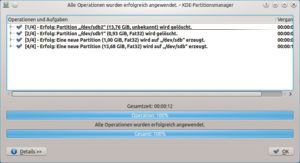 Abbildung 1: Alle Arbeiten erledigt – der KDE-Partitionsmanager hat den Stick für den Einsatz mit TrueCrypt vorbereitet.