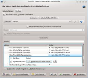 Abbildung 2: Arbeiten Sie mit in einem Raster angeordneten Arbeitsflächen, sollten Sie Tastenkombinationen für den Desktop-Wechsel nach links, rechts, oben und unten vergeben.