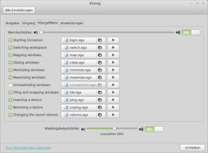 Abbildung 2: Der neue Cinnamon-Desktop von Linux Mint 16 kommt mit diversen Klängen, die Sie in diesem Dialog ein- und ausschalten.