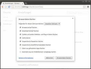Abbildung 2: Über diesen Dialog räumen Sie Chrome gründlich auf und entfernen sämtliche gespeicherten Daten aus der Ablage.