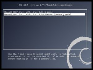Abbildung 2: Als Boot-Manager kommt Grub zum Einsatz. Im Recovery-Modus lassen sich SteamOS die VirtualBox-Treiber unterschieben.