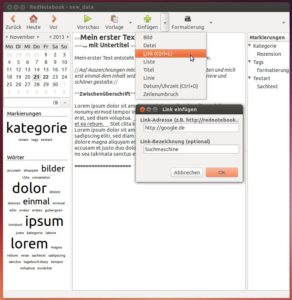 Abbildung 2: Beinahe sämtliche Funktionen in RedNotebook erreichen Sie sowohl per Tastatur als auch per Maus.