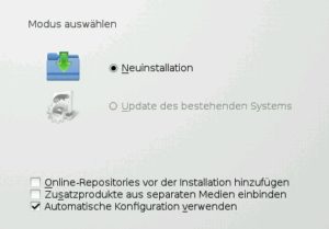 Abbildung 2: Hier wählen Sie zwischen den Installationsmodi: Neuinstallation oder Aktualisierung.