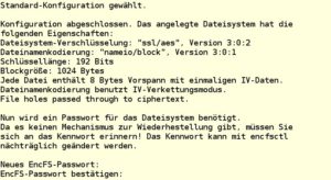 Abbildung 2: Wählen Sie die Standard-Einstellungen, dann zeigt der Konfigurationsdialog abschließend die verwendeten Parameter an.