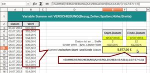 Abbildung 3: Mit "VERSCHIEBUNG()" berechnen Sie auch variable Zeiträume. Start- und Enddatum stehen in zwei verschiedenen Zellen.